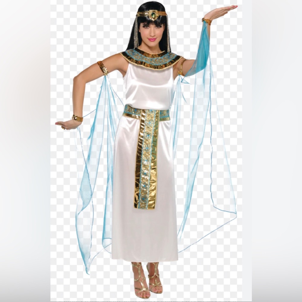 Cleopatra Costume Adult L Women’s 10-12 Halloween Party Dress White Blue NEW!